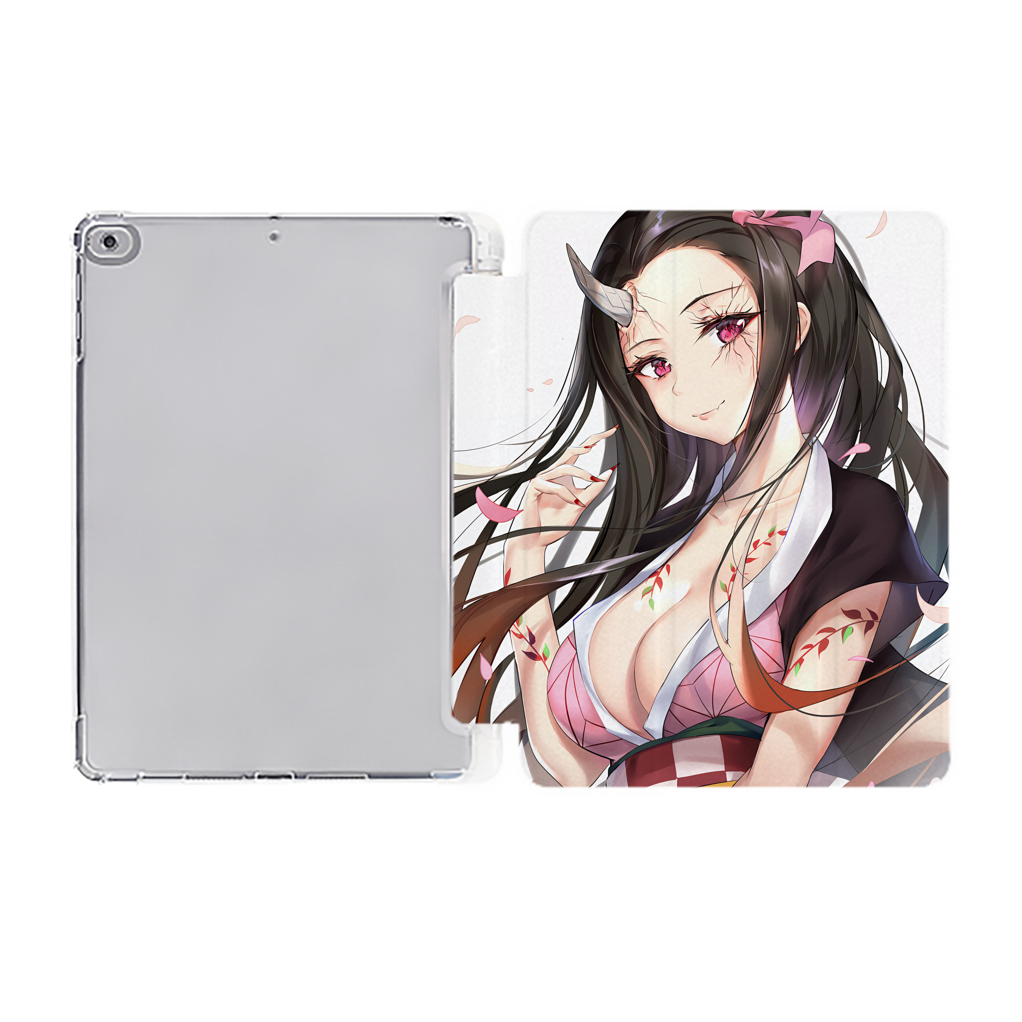 （画像用） 鬼滅の刃（きめつのやいば）竈門 禰󠄀豆子／かまど ねずこ Kamado Nezuko IPad ケース ペン収納付き 三つ折りスタンド PUレザー×シリコン 対応機種9.5/10.5/10.9インチ